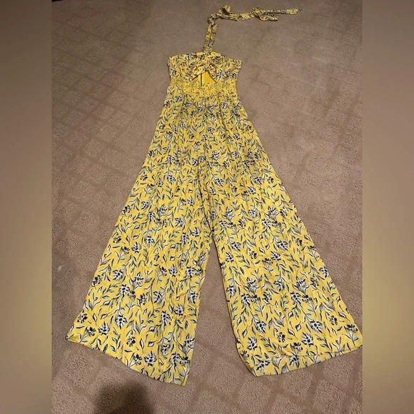 Alice + Olivia Yellow Floral Halter Jumpsuit - Picture 1 of 4